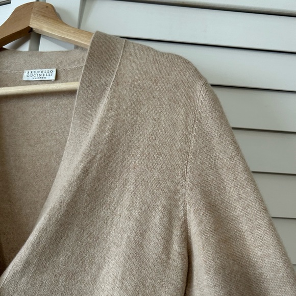 LUXE Brunello Cucinelli Pure Cashmere Medium Tan/Beige Cardigan Sweater Top - Picture 5 of 11